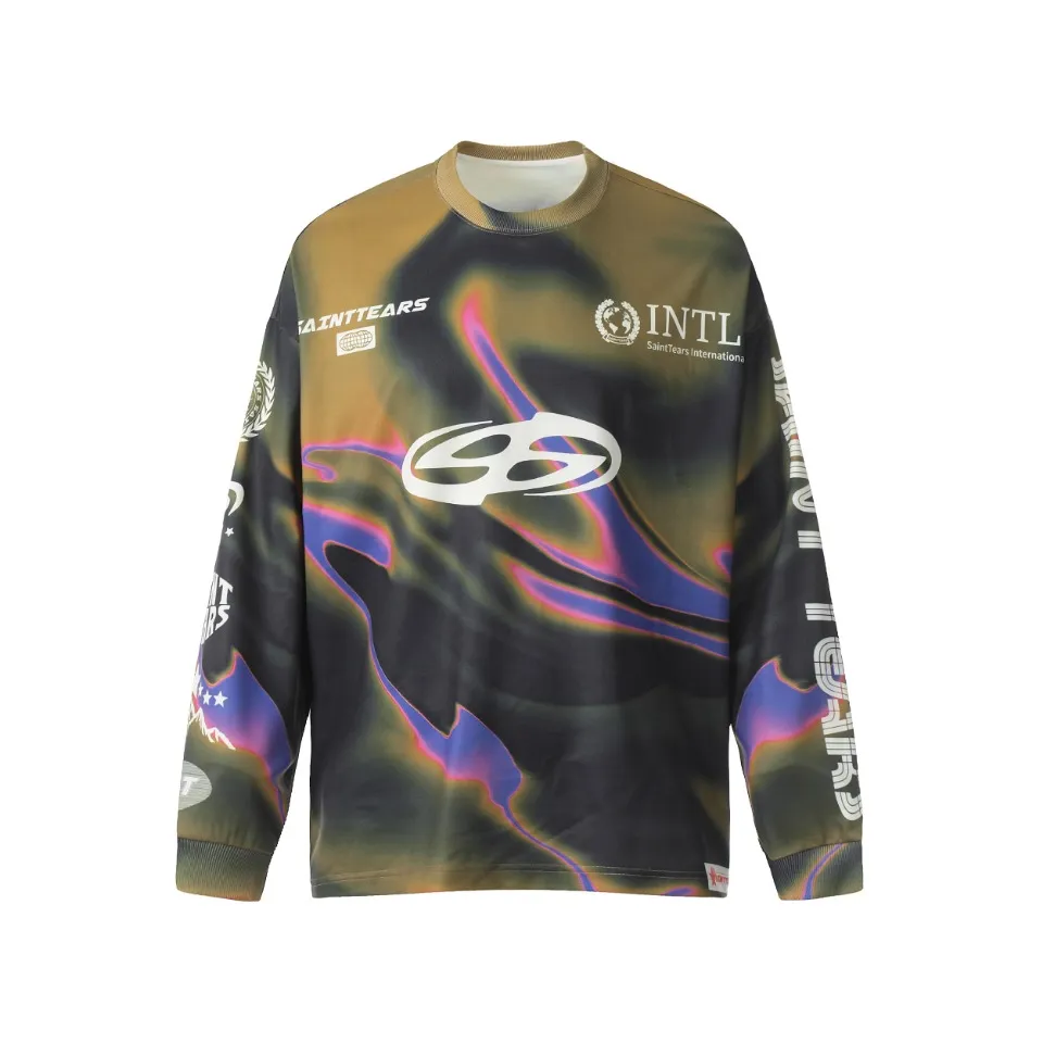Saint michael tears all-over printed long-sleeved vintage autumn and winter T-shirt Style number: 119 Size: M L XL Wholesale price: 136 Color: blue yellow